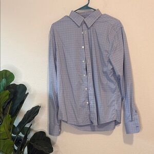 Men's Blue Checkered UNTUCKit Pascal button up long sleeve Shirt Medium
